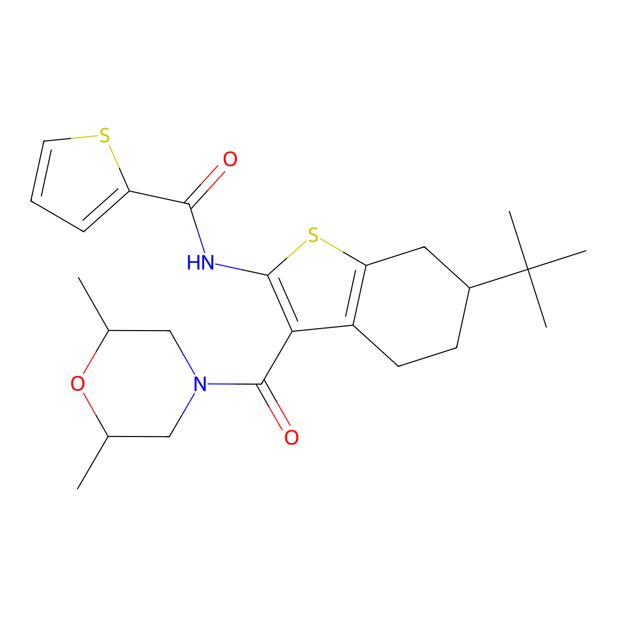 N-[6-tert-butyl-3-(2,6-dimethylmorpholine-4-carbonyl)-4,5,6,7-tetrahydro-1-benzothiophen-2-yl]thiophene-2-carboxamide molecular structure, CAS 473707-98-1