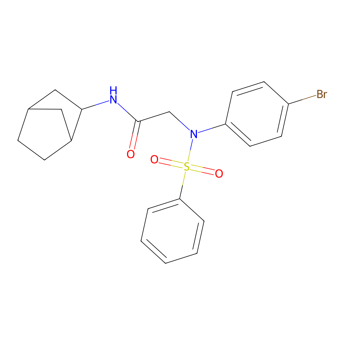 N-bicyclo[2.2.1]hept-2-yl-2-[4-bromo(phenylsulfonyl)anilino]acetamide molecular structure, CAS 473708-30-4