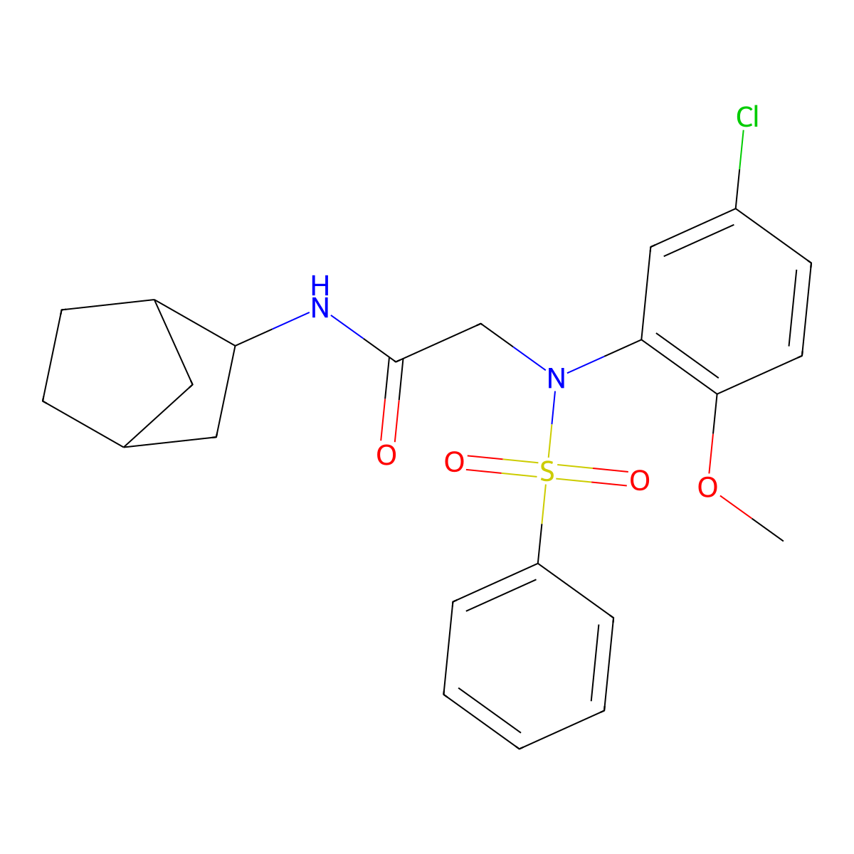 N-bicyclo[2.2.1]hept-2-yl-2-[5-chloro-2-methoxy(phenylsulfonyl)anilino]acetamide molecular structure, CAS 473708-51-9