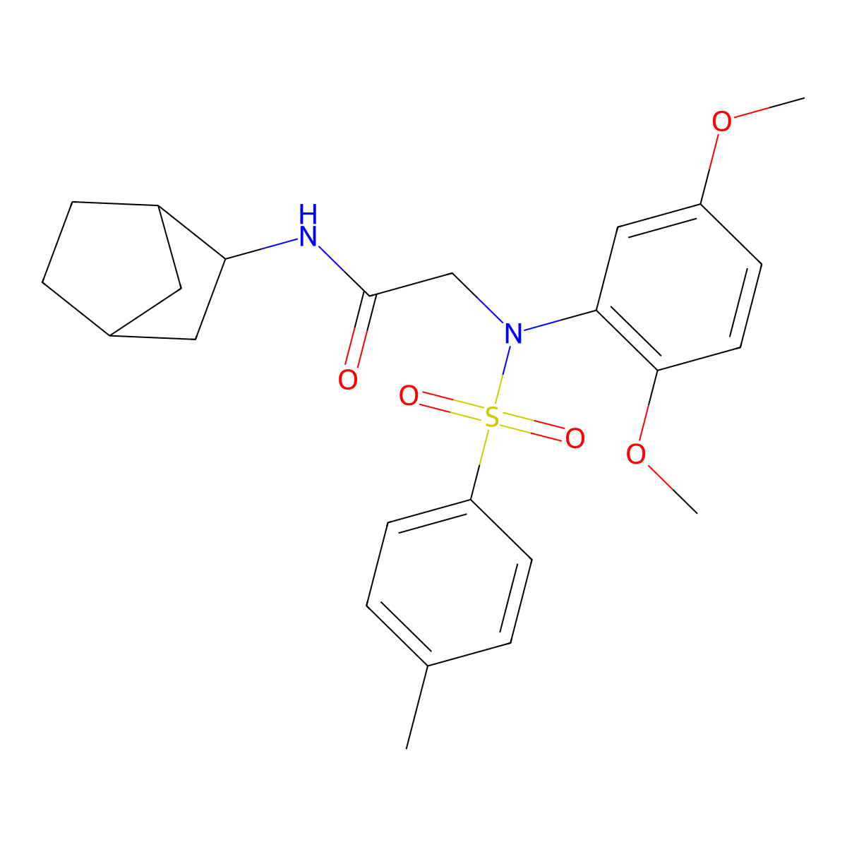 N-bicyclo[2.2.1]hept-2-yl-2-{2,5-dimethoxy[(4-methylphenyl)sulfonyl]anilino}acetamide molecular structure, CAS 473708-58-6