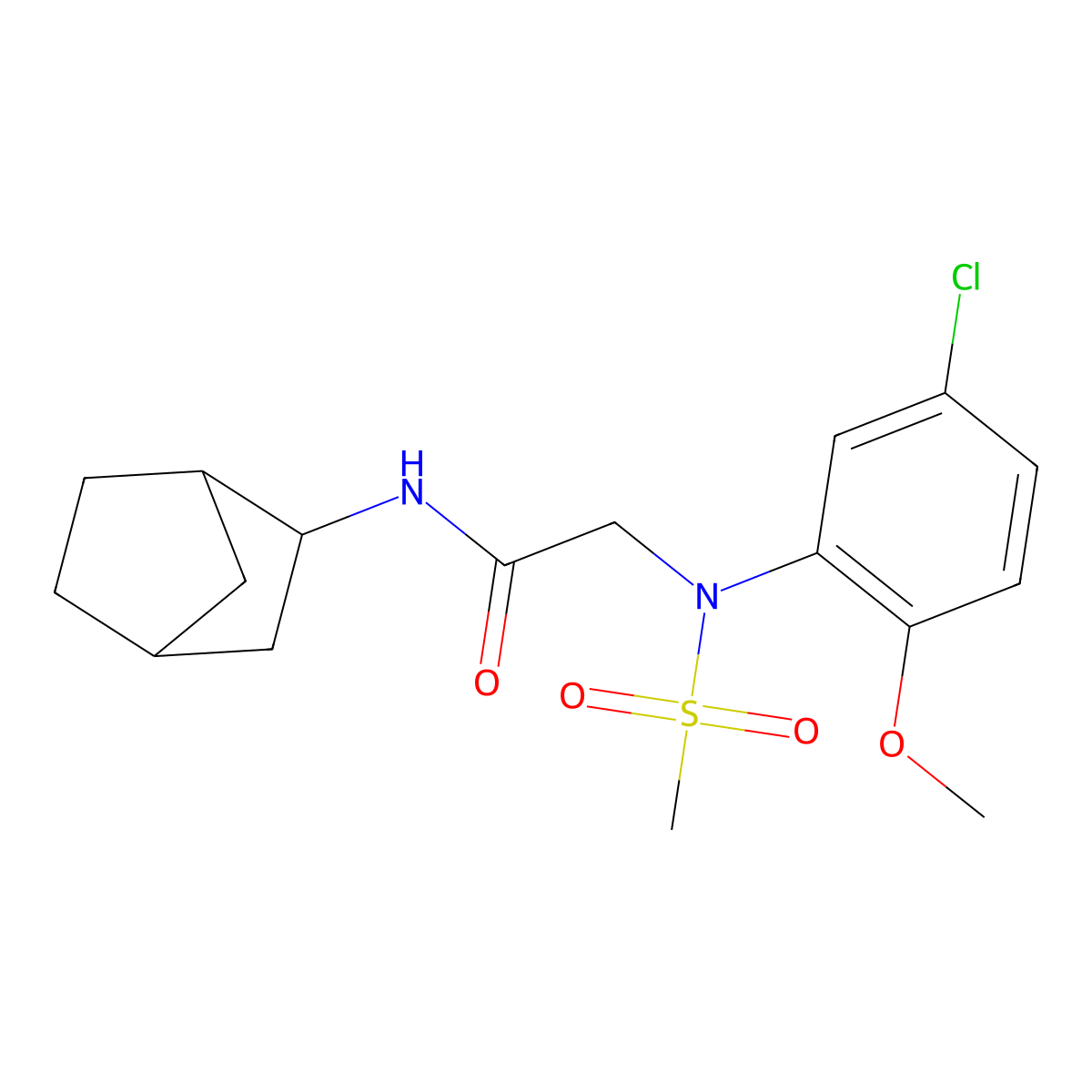N-(3-bicyclo[2.2.1]heptanyl)-2-(5-chloro-2-methoxy-N-methylsulfonylanilino)acetamide molecular structure, CAS 473708-65-5