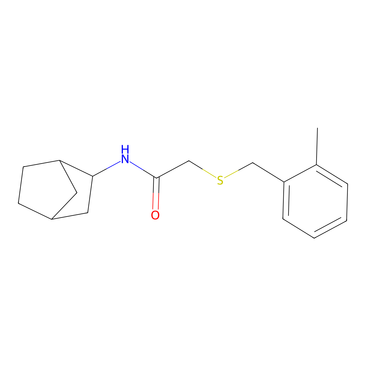 N-(3-bicyclo[2.2.1]heptanyl)-2-[(2-methylphenyl)methylsulfanyl]acetamide molecular structure, CAS 473709-11-4