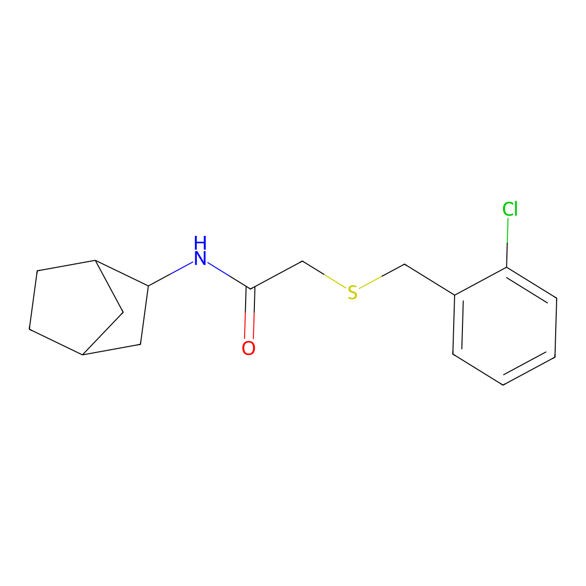 N-bicyclo[2.2.1]hept-2-yl-2-[(2-chlorobenzyl)sulfanyl]acetamide molecular structure, CAS 473709-14-7