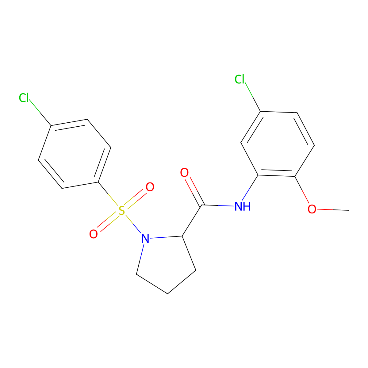 N-(5-chloro-2-methoxyphenyl)-1-(4-chlorophenyl)sulfonylpyrrolidine-2-carboxamide molecular structure, CAS 473709-28-3