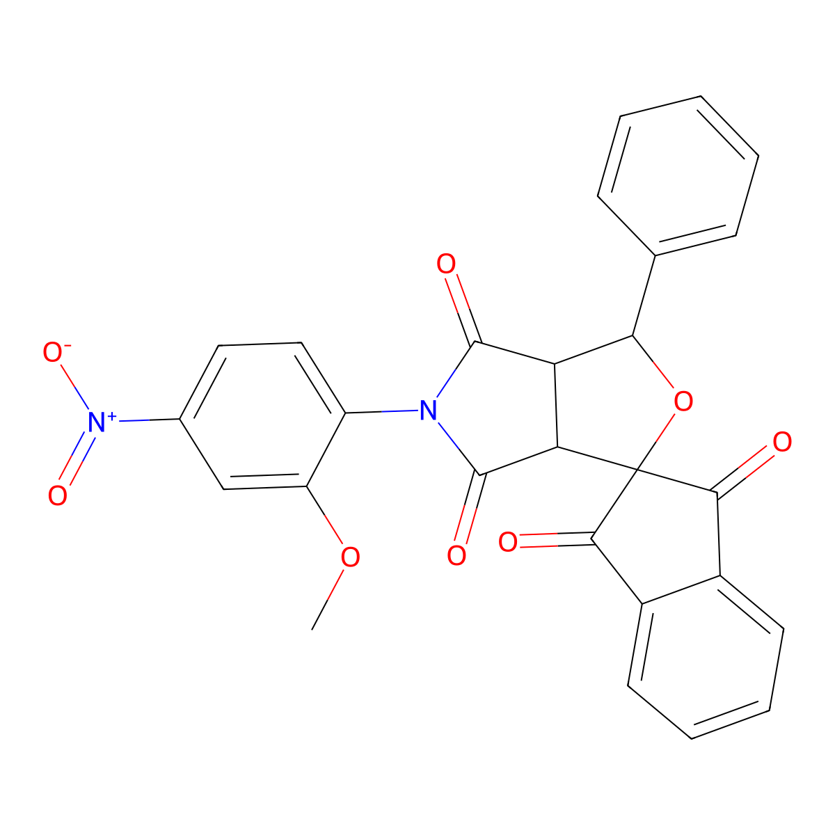 5-(2-methoxy-4-nitrophenyl)-1-phenylspiro[3a,6a-dihydro-1H-furo[3,4-c]pyrrole-3,2'-indene]-1',3',4,6-tetrone molecular structure, CAS 473709-38-5
