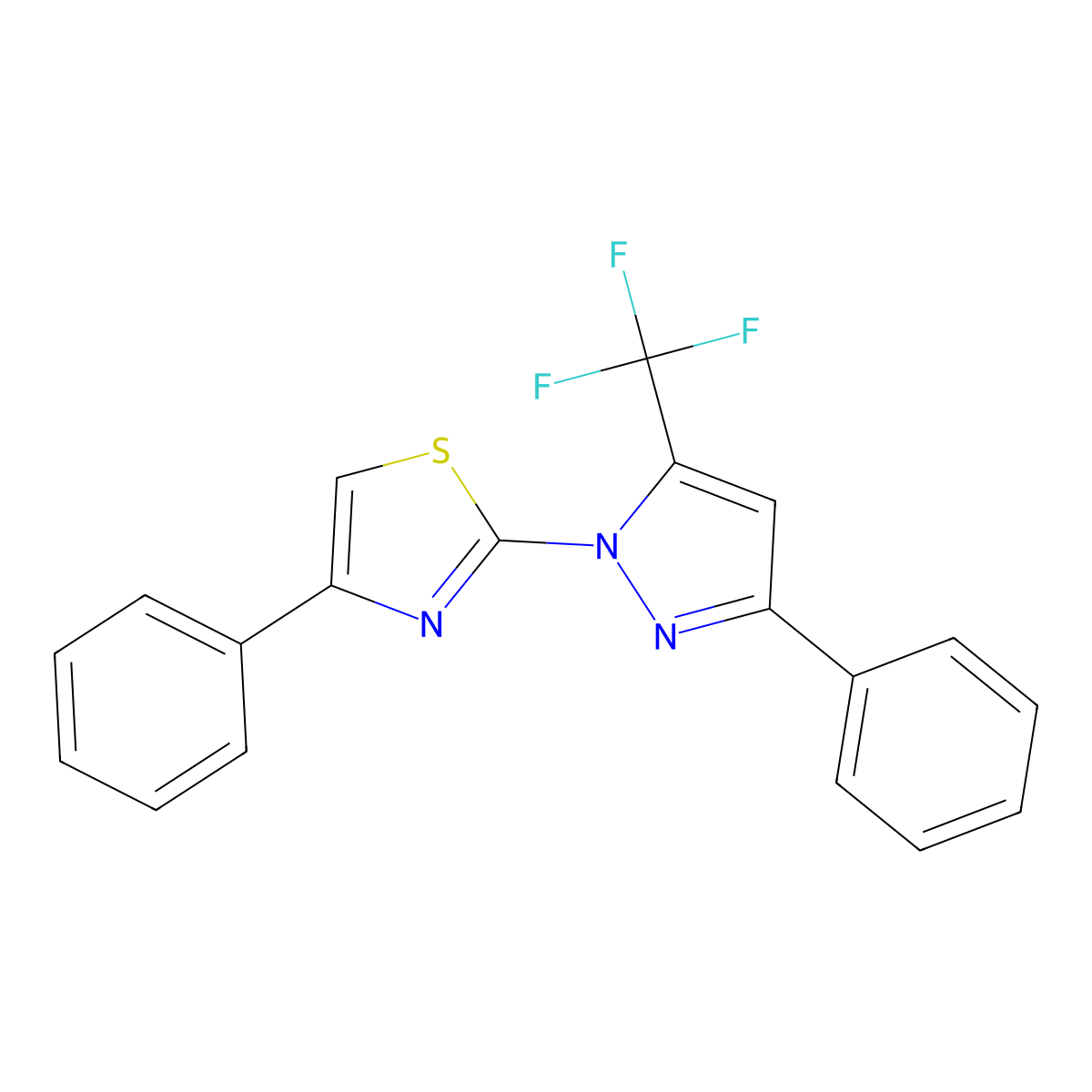 4-phenyl-2-[3-phenyl-5-(trifluoromethyl)-1H-pyrazol-1-yl]-1,3-thiazole molecular structure, CAS 473714-97-5
