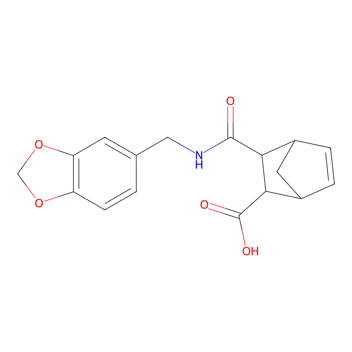 3-[(1,3-Benzodioxol-5-ylmethyl)carbamoyl]bicyclo[2.2.1]hept-5-ene-2-carboxylic acid molecular structure, CAS 473721-41-4