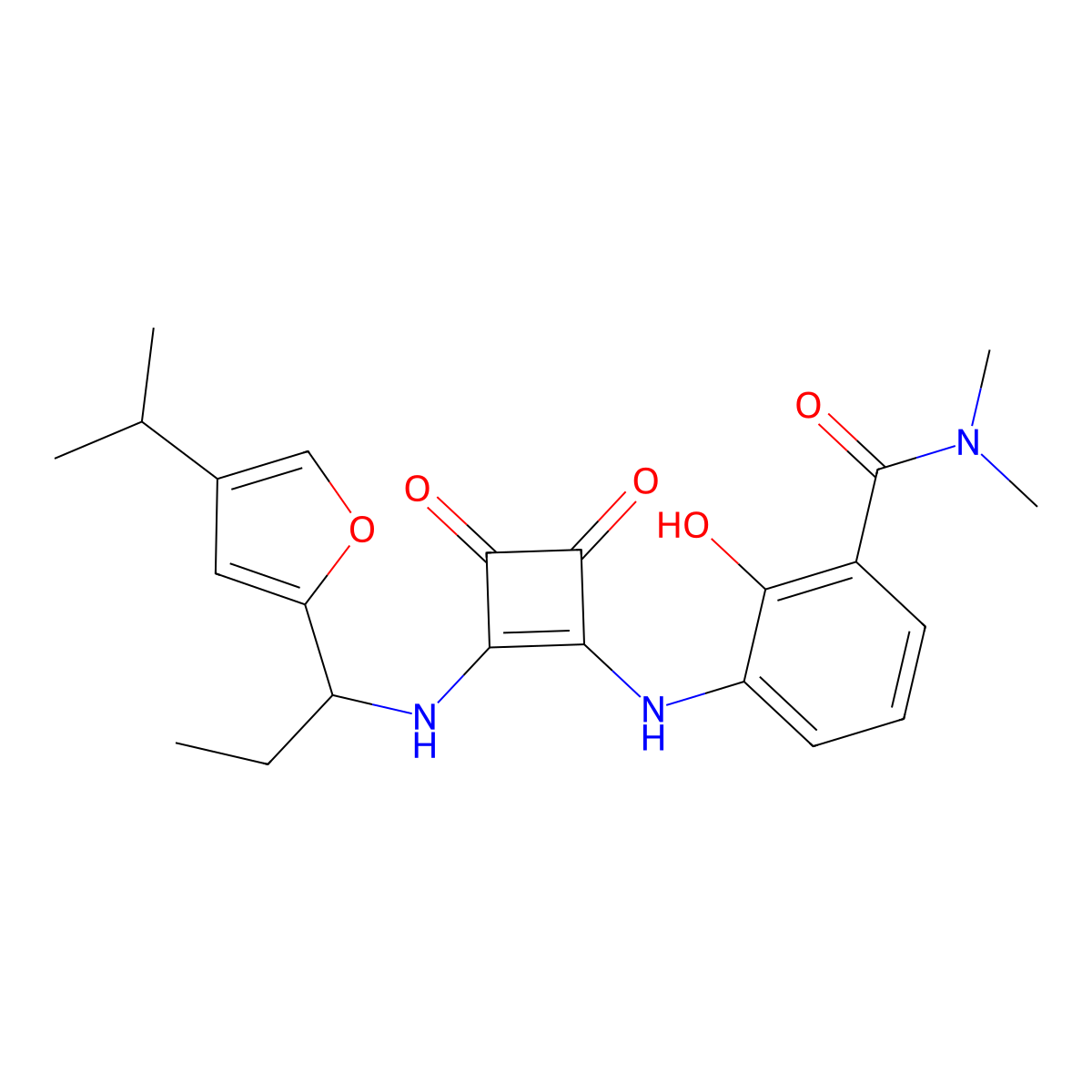3-[[3-[(Dimethylamino)carbonyl]-2-hydroxyphenyl]amino]-4-[[(R)-1-(4-isopropylfuran-2-YL)propyl]amino]cyclobut-3-ene-1,2-dione molecular structure, CAS 473728-58-4