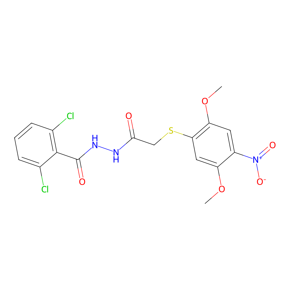2,6-dichloro-N'-[2-(2,5-dimethoxy-4-nitrophenyl)sulfanylacetyl]benzohydrazide molecular structure, CAS 4738-49-2