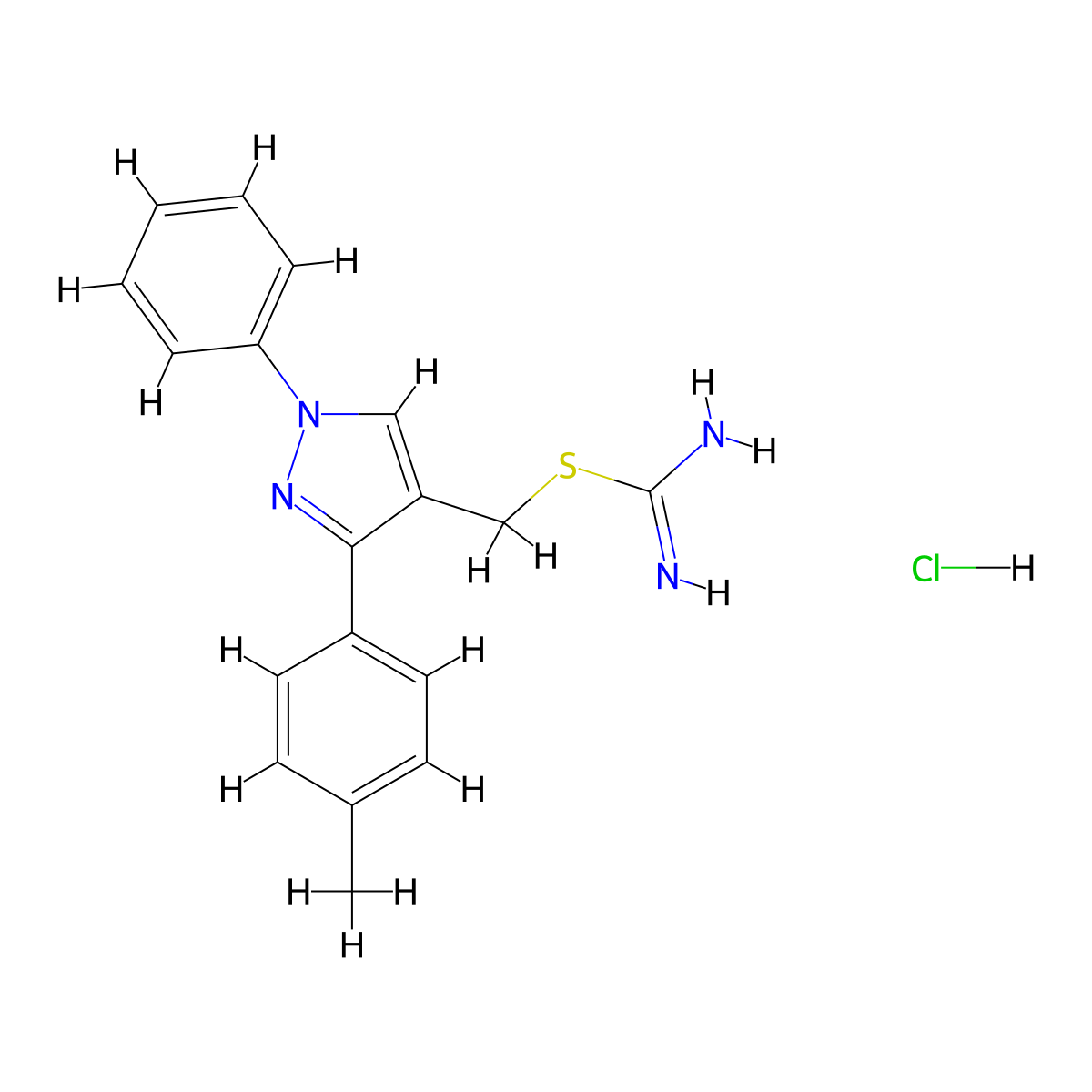 ({[3-(4-methylphenyl)-1-phenyl-1H-pyrazol-4-yl]methyl}sulfanyl)methanimidamide hydrochloride molecular structure, CAS 473800-13-4