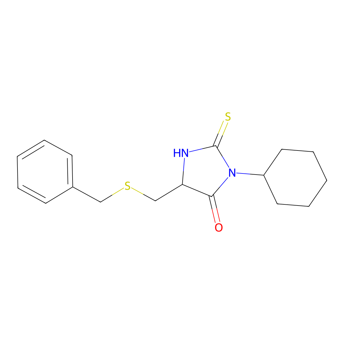 5-(Benzylsulfanylmethyl)-3-cyclohexyl-2-sulfanylideneimidazolidin-4-one molecular structure, CAS 473801-20-6