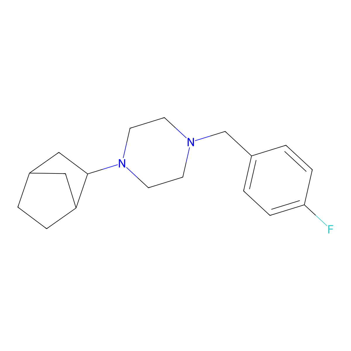 1-(Bicyclo[2.2.1]hept-2-yl)-4-(4-fluorobenzyl)piperazine molecular structure, CAS 473801-22-8