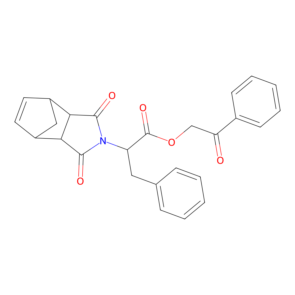 2-oxo-2-phenylethyl 2-(1,3-dioxo-1,3,3a,4,7,7a-hexahydro-2H-4,7-methanoisoindol-2-yl)-3-phenylpropanoate molecular structure, CAS 473801-47-7