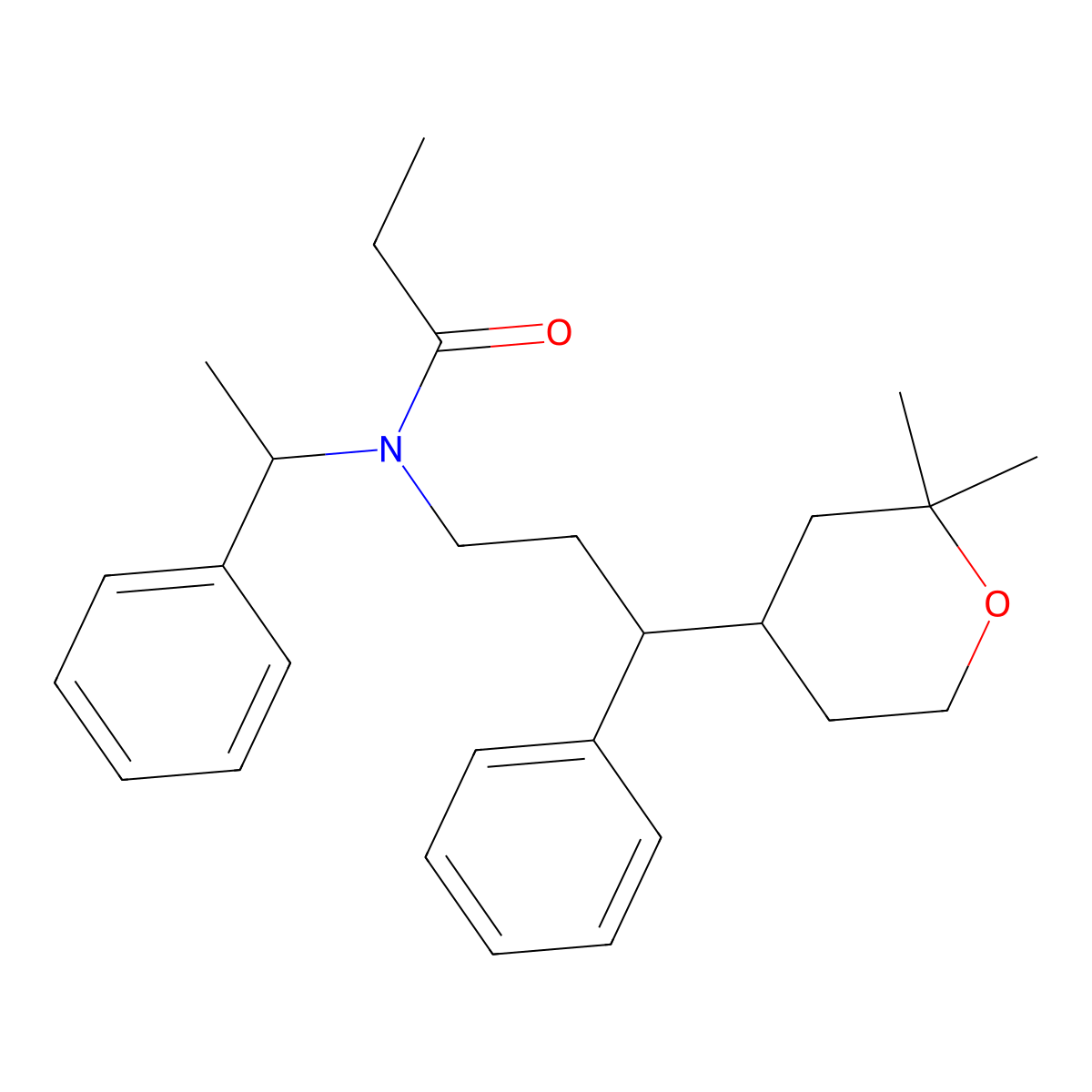 N-[3-(2,2-dimethyloxan-4-yl)-3-phenylpropyl]-N-(1-phenylethyl)propanamide molecular structure, CAS 473801-50-2