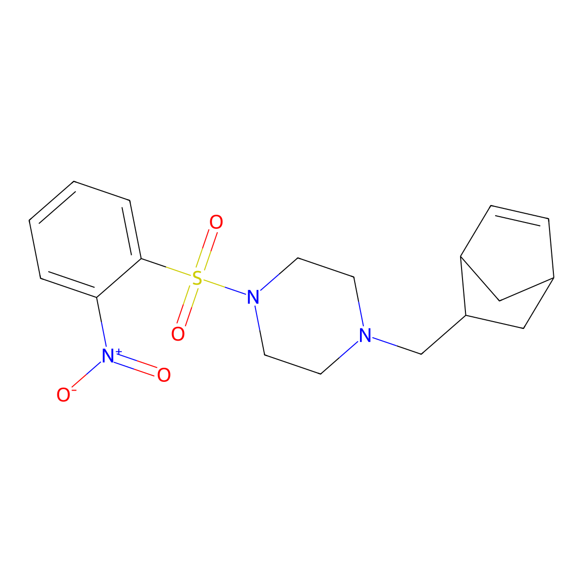 1-(Bicyclo[2.2.1]hept-5-en-2-ylmethyl)-4-[(2-nitrophenyl)sulfonyl]piperazine molecular structure, CAS 473802-24-3