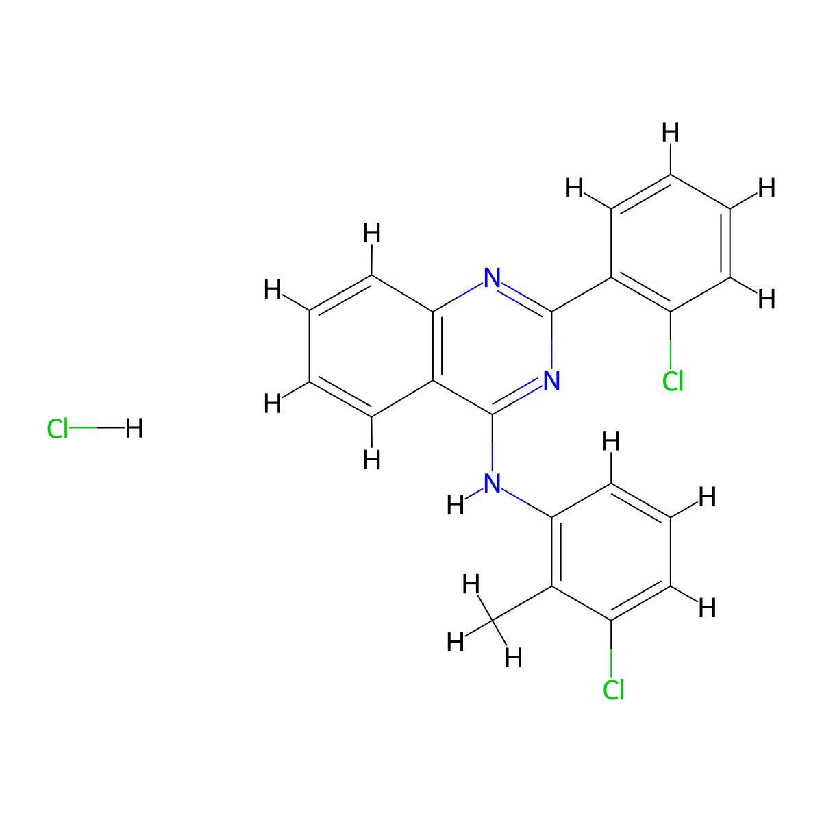 N-(3-chloro-2-methylphenyl)-2-(2-chlorophenyl)quinazolin-4-amine hydrochloride molecular structure, CAS 473802-29-8