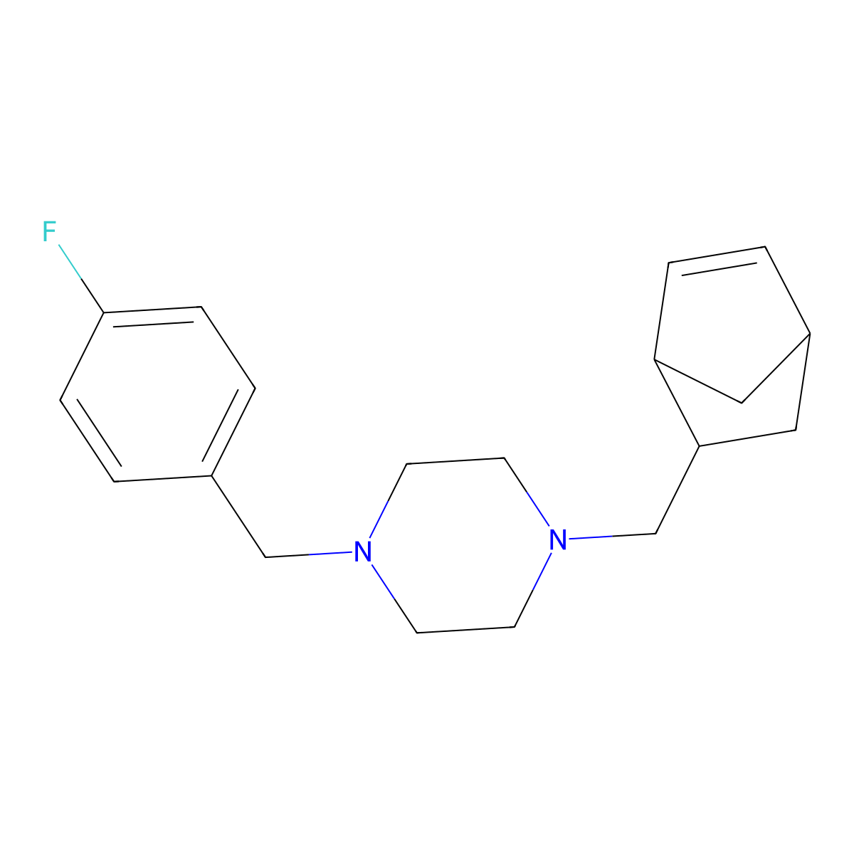 1-(Bicyclo[2.2.1]hept-5-en-2-ylmethyl)-4-(4-fluorobenzyl)piperazine molecular structure, CAS 473802-34-5