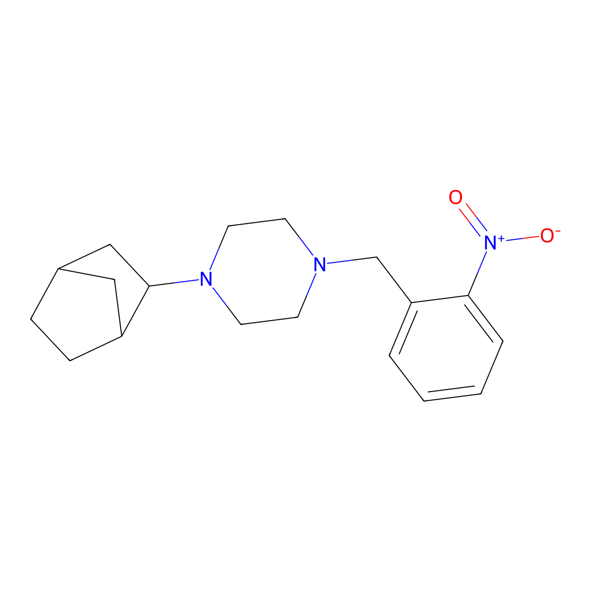 1-(Bicyclo[2.2.1]hept-2-yl)-4-(2-nitrobenzyl)piperazine molecular structure, CAS 473802-45-8