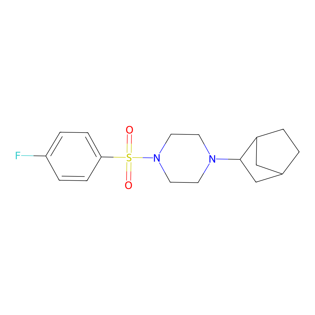 1-(3-Bicyclo[2.2.1]heptanyl)-4-(4-fluorophenyl)sulfonylpiperazine molecular structure, CAS 473802-65-2