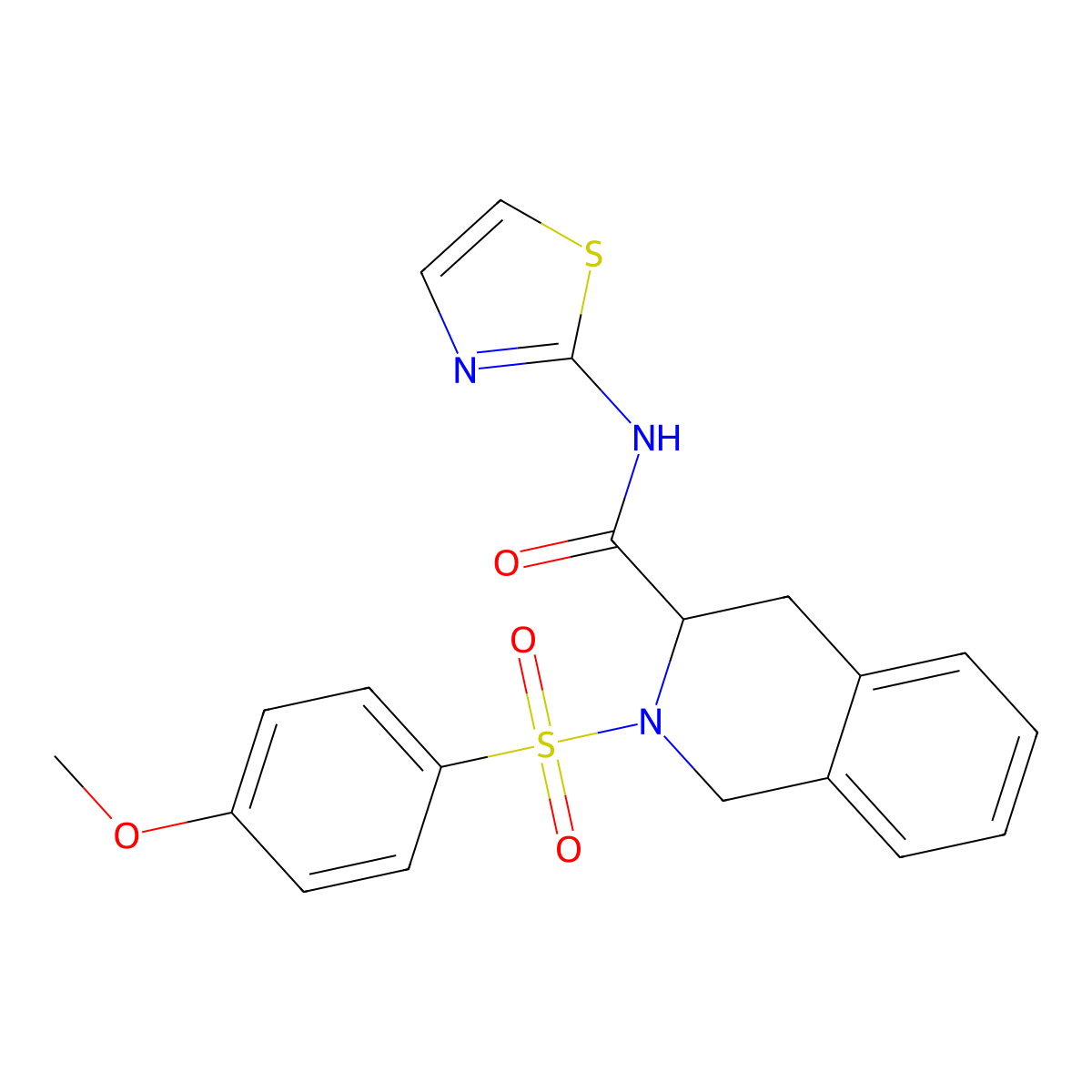 2-(4-methoxyphenyl)sulfonyl-N-(1,3-thiazol-2-yl)-3,4-dihydro-1H-isoquinoline-3-carboxamide molecular structure, CAS 473802-66-3