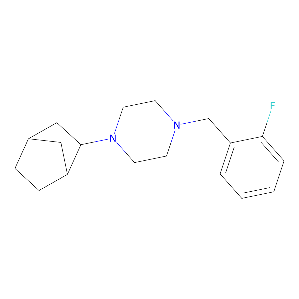 1-(Bicyclo[2.2.1]hept-2-yl)-4-(2-fluorobenzyl)piperazine molecular structure, CAS 473802-70-9
