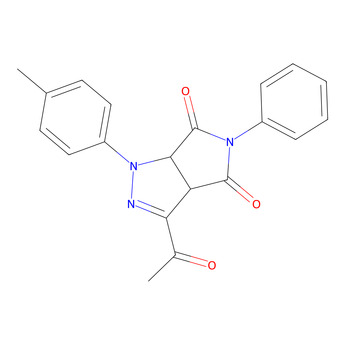 3-Acetyl-1-(4-methylphenyl)-5-phenyl-3a,6a-dihydropyrrolo[3,4-c]pyrazole-4,6-dione molecular structure, CAS 473803-15-5