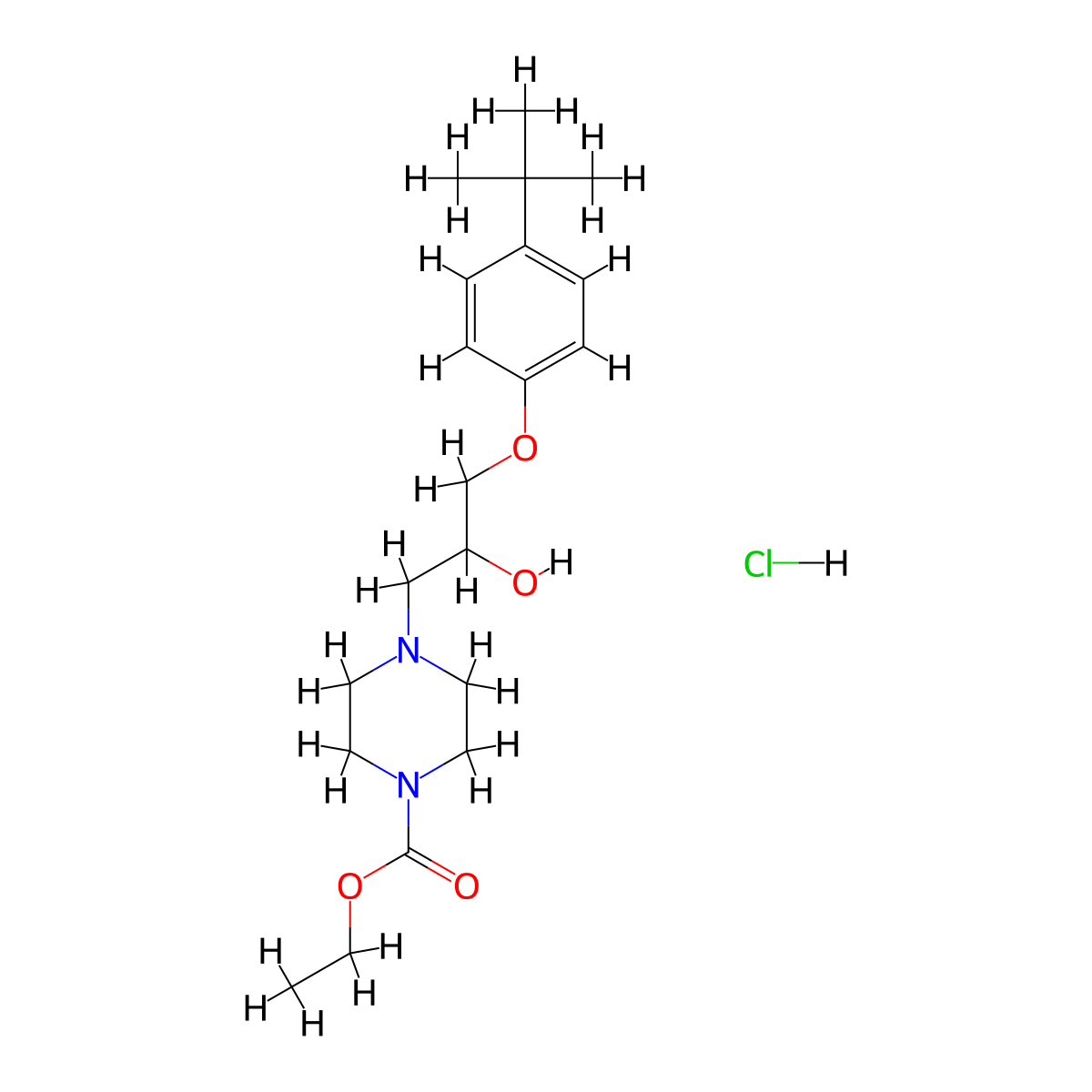 Ethyl 4-[3-(4-tert-butylphenoxy)-2-hydroxypropyl]piperazine-1-carboxylate hydrochloride molecular structure, CAS 473803-89-3