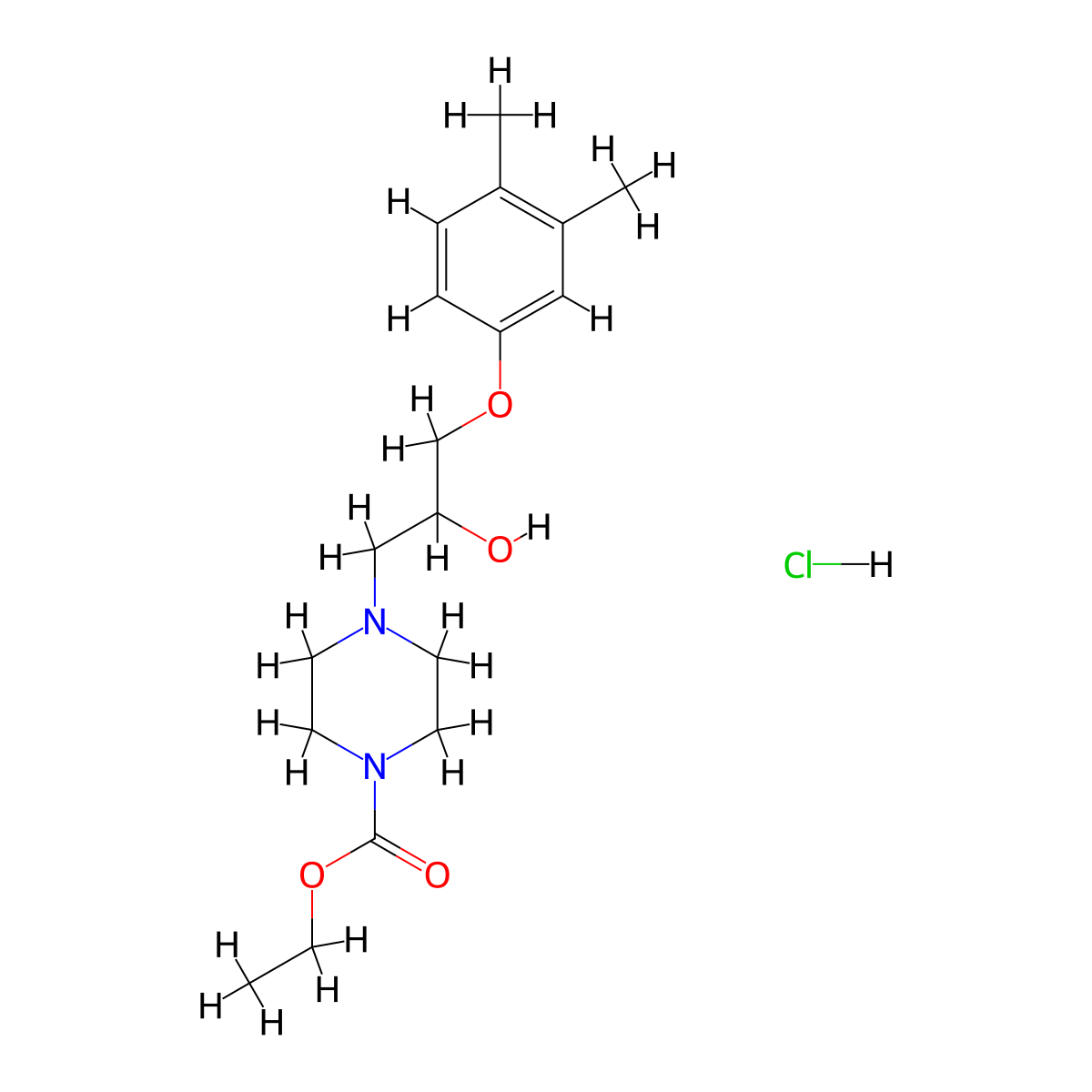 Ethyl 4-[3-(3,4-dimethylphenoxy)-2-hydroxypropyl]piperazine-1-carboxylate hydrochloride molecular structure, CAS 473803-90-6