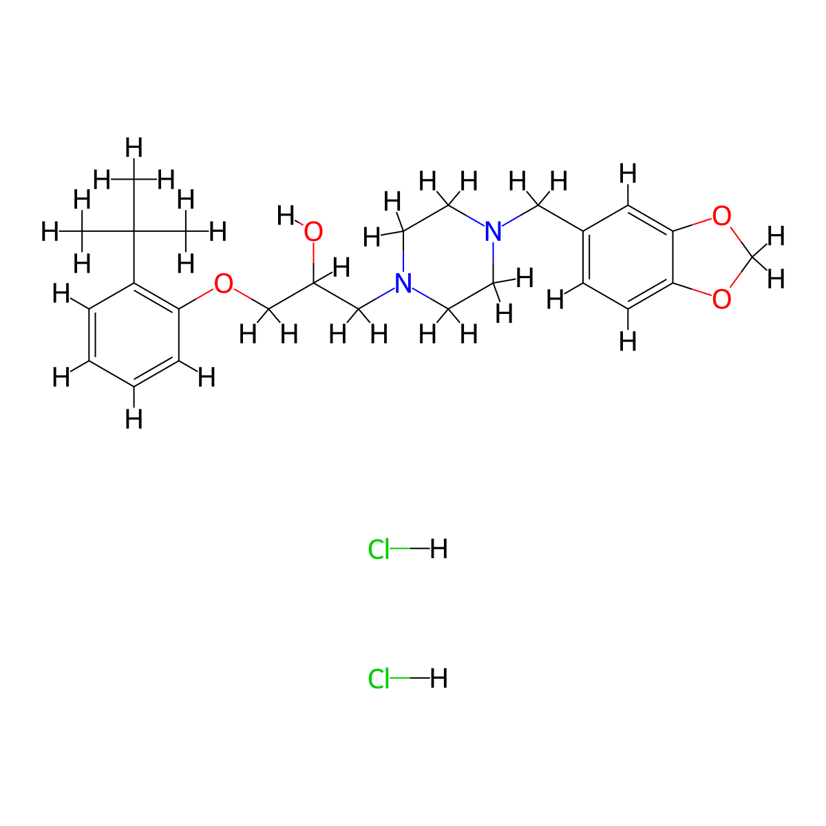 1-(4-(Benzo[d][1,3]dioxol-5-ylmethyl)piperazin-1-yl)-3-(2-(tert-butyl)phenoxy)propan-2-ol dihydrochloride molecular structure, CAS 473803-99-5