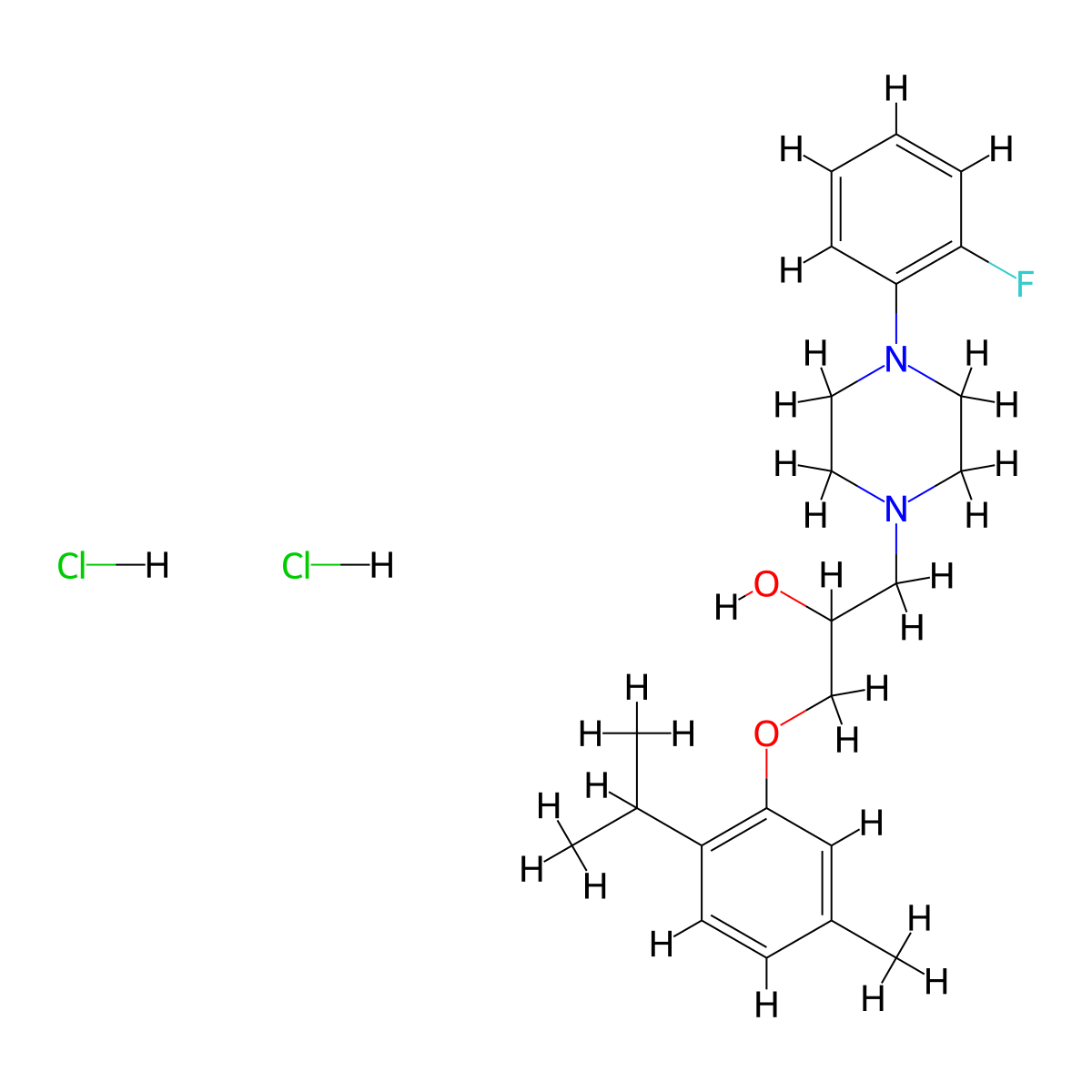 1-(4-(2-Fluorophenyl)piperazin-1-yl)-3-(2-isopropyl-5-methylphenoxy)propan-2-ol dihydrochloride molecular structure, CAS 473804-09-0