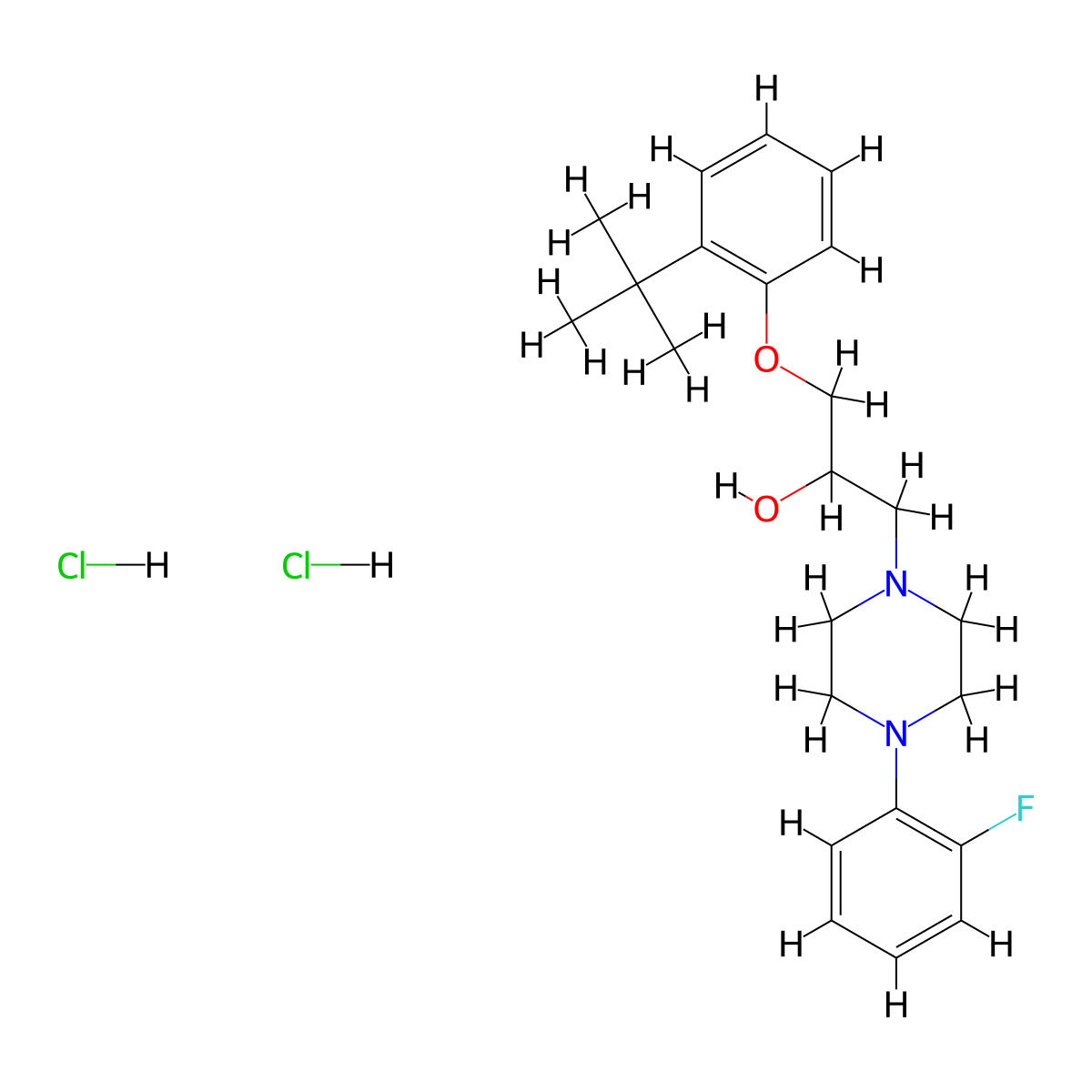 1-(2-Tert-butylphenoxy)-3-[4-(2-fluorophenyl)piperazin-1-yl]propan-2-ol dihydrochloride molecular structure, CAS 473804-12-5