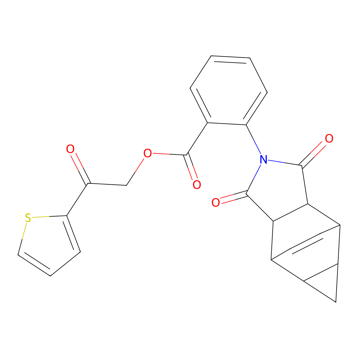 2-oxo-2-(thiophen-2-yl)ethyl 2-(1,3-dioxooctahydro-4,6-ethenocyclopropa[f]isoindol-2(1H)-yl)benzoate molecular structure, CAS 473804-34-1