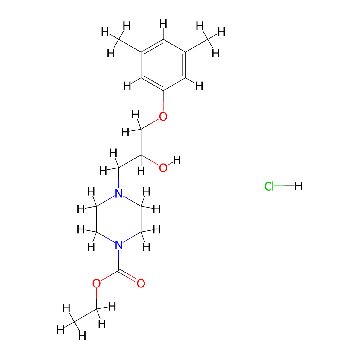 Ethyl 4-(3-(3,5-dimethylphenoxy)-2-hydroxypropyl)piperazine-1-carboxylate hydrochloride molecular structure, CAS 473804-36-3