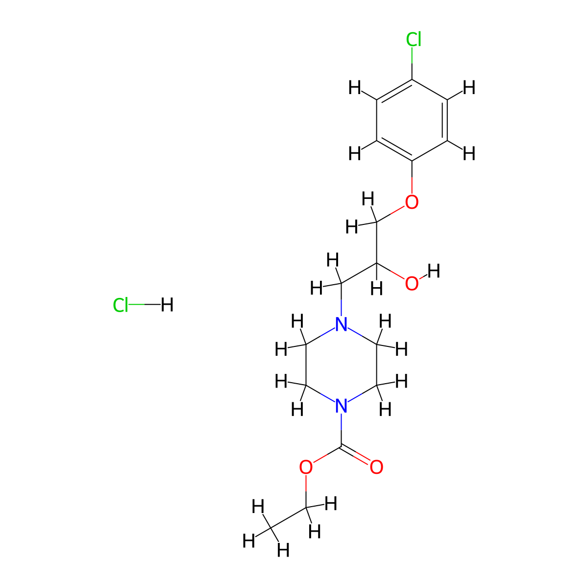 Ethyl 4-[3-(4-chlorophenoxy)-2-hydroxypropyl]piperazine-1-carboxylate hydrochloride molecular structure, CAS 473804-55-6