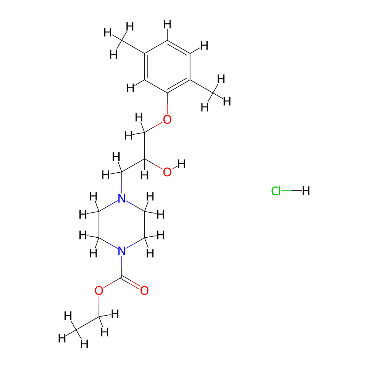 Ethyl 4-(3-(2,5-dimethylphenoxy)-2-hydroxypropyl)piperazine-1-carboxylate hydrochloride molecular structure, CAS 473804-60-3