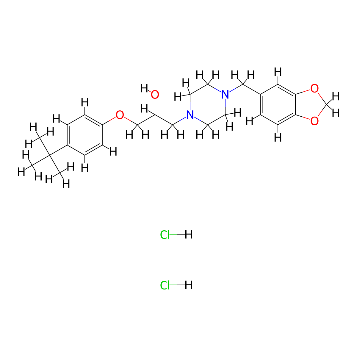 1-(4-(Benzo[d][1,3]dioxol-5-ylmethyl)piperazin-1-yl)-3-(4-(tert-butyl)phenoxy)propan-2-ol dihydrochloride molecular structure, CAS 473804-66-9