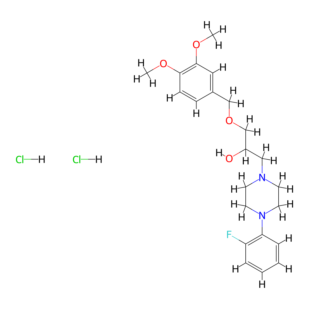 1-[(3,4-dimethoxyphenyl)methoxy]-3-[4-(2-fluorophenyl)piperazin-1-yl]propan-2-ol Dihydrochloride molecular structure, CAS 473804-67-0