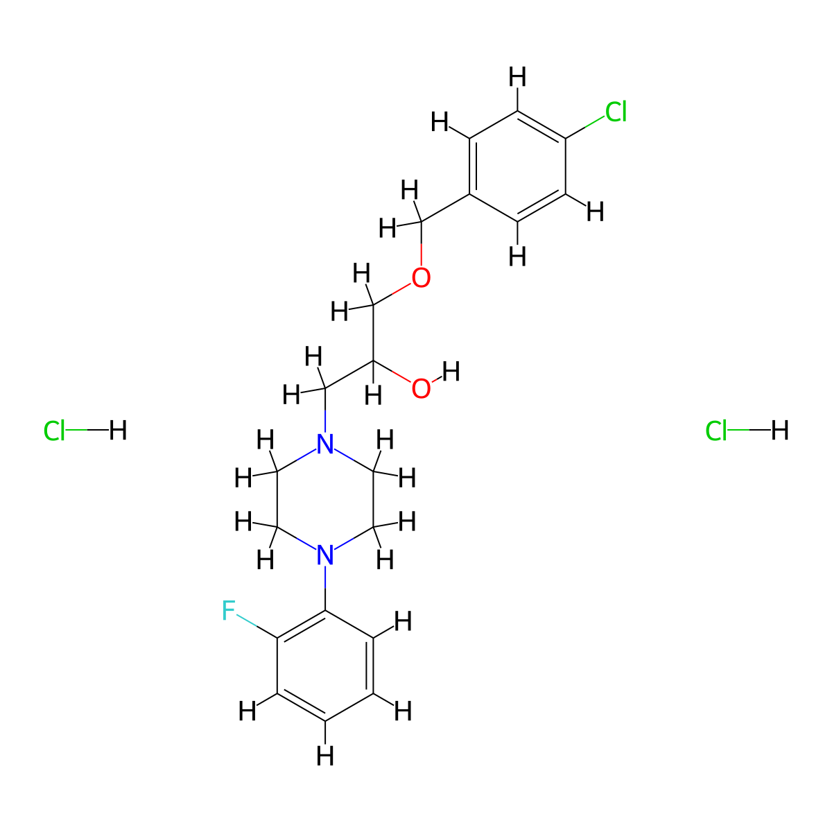 1-[(4-chlorophenyl)methoxy]-3-[4-(2-fluorophenyl)piperazin-1-yl]propan-2-ol Dihydrochloride molecular structure, CAS 473804-69-2