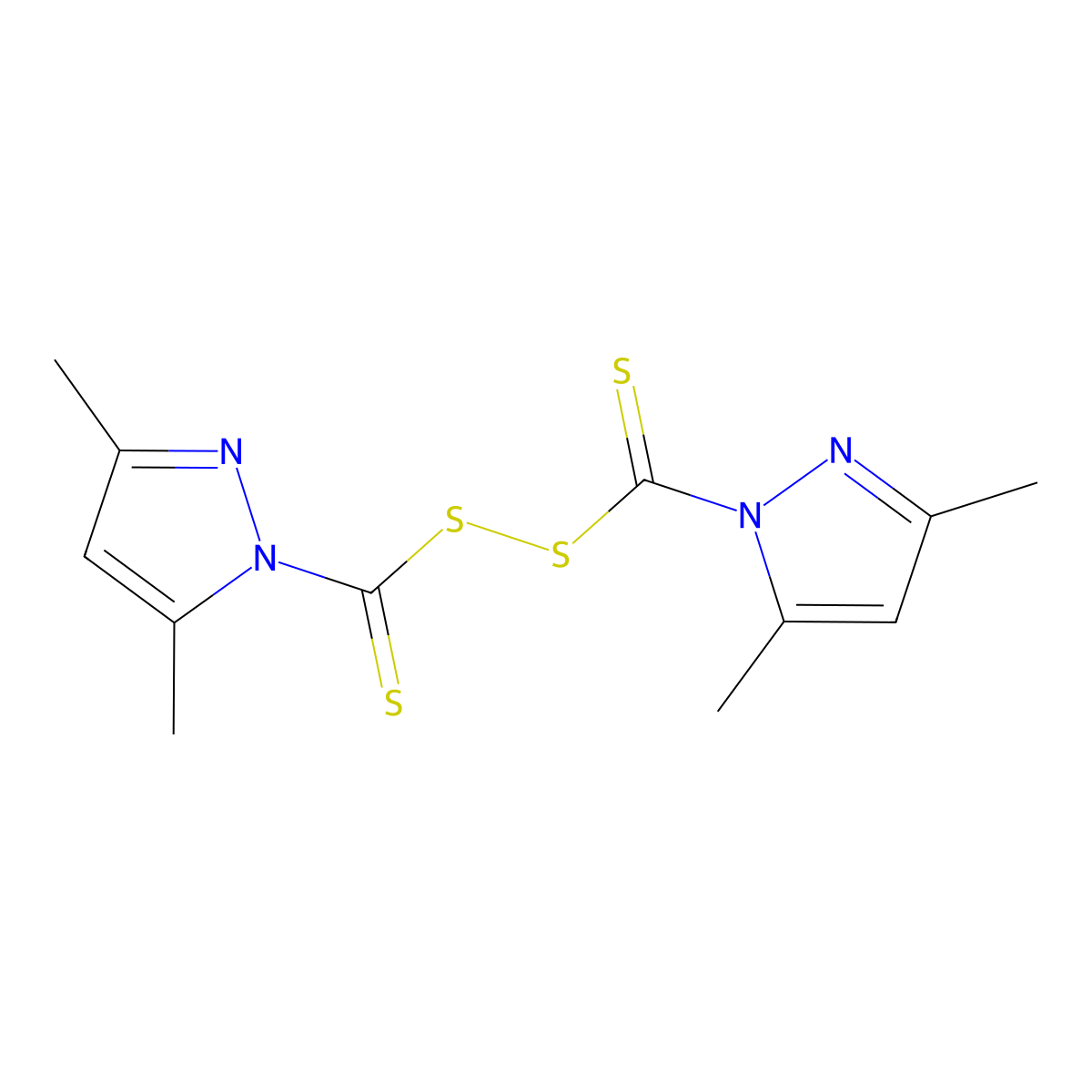 bis(3,5-dimethyl-1H-pyrazol-1-ylthiocarbonyl)disulfide molecular structure, CAS 473804-86-3
