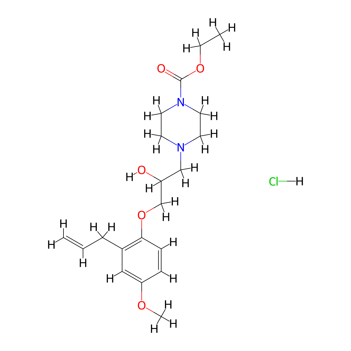 Ethyl 4-(3-(2-allyl-4-methoxyphenoxy)-2-hydroxypropyl)piperazine-1-carboxylate hydrochloride molecular structure, CAS 473804-88-5