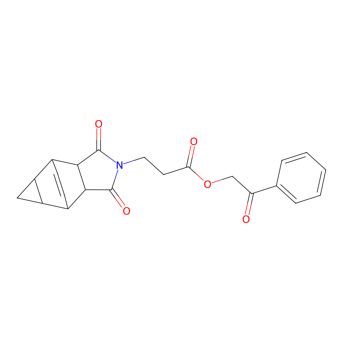 2-oxo-2-phenylethyl 3-(1,3-dioxooctahydro-4,6-ethenocyclopropa[f]isoindol-2(1H)-yl)propanoate molecular structure, CAS 473804-98-7