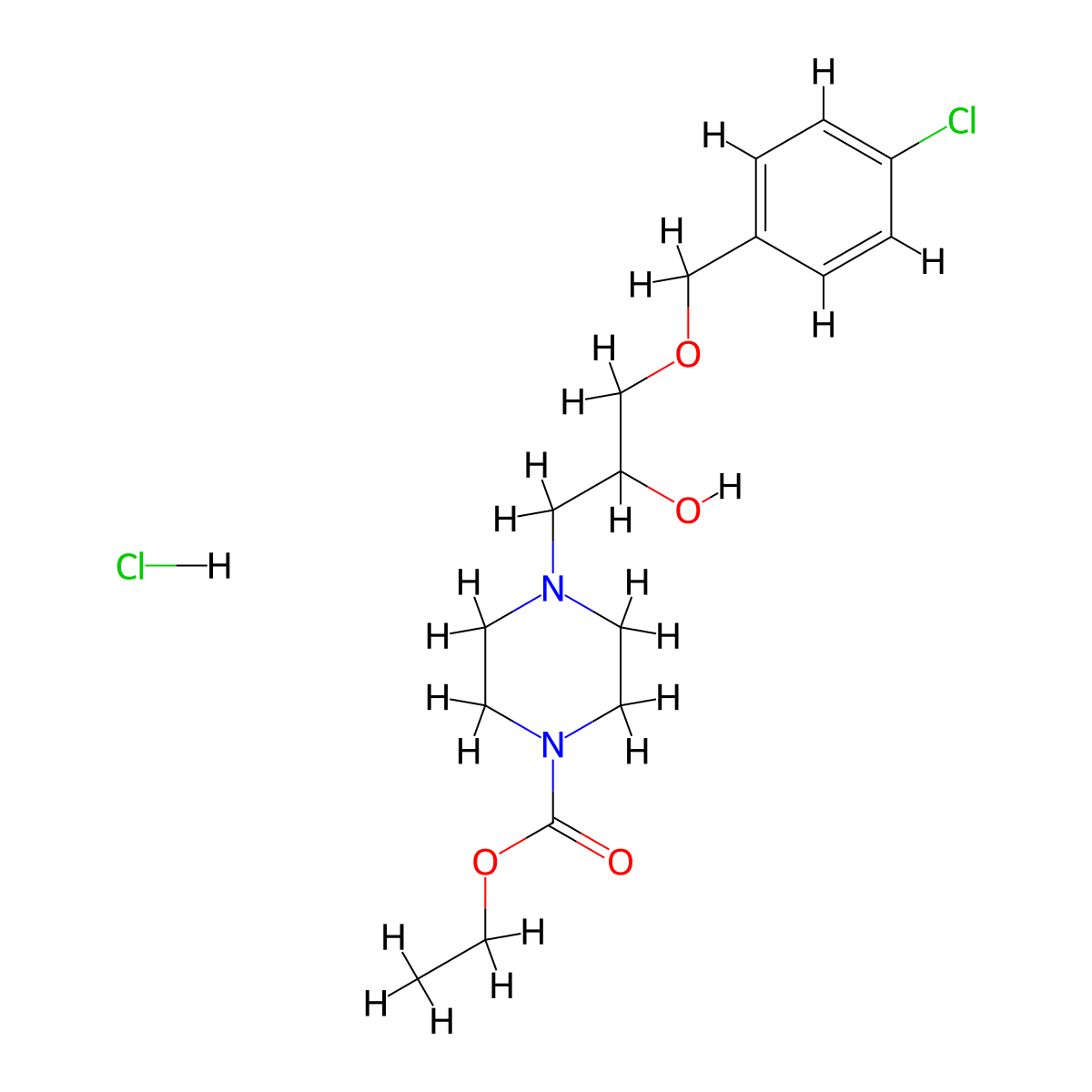 Ethyl 4-{3-[(4-chlorobenzyl)oxy]-2-hydroxypropyl}-1-piperazinecarboxylate hydrochloride molecular structure, CAS 473805-08-2