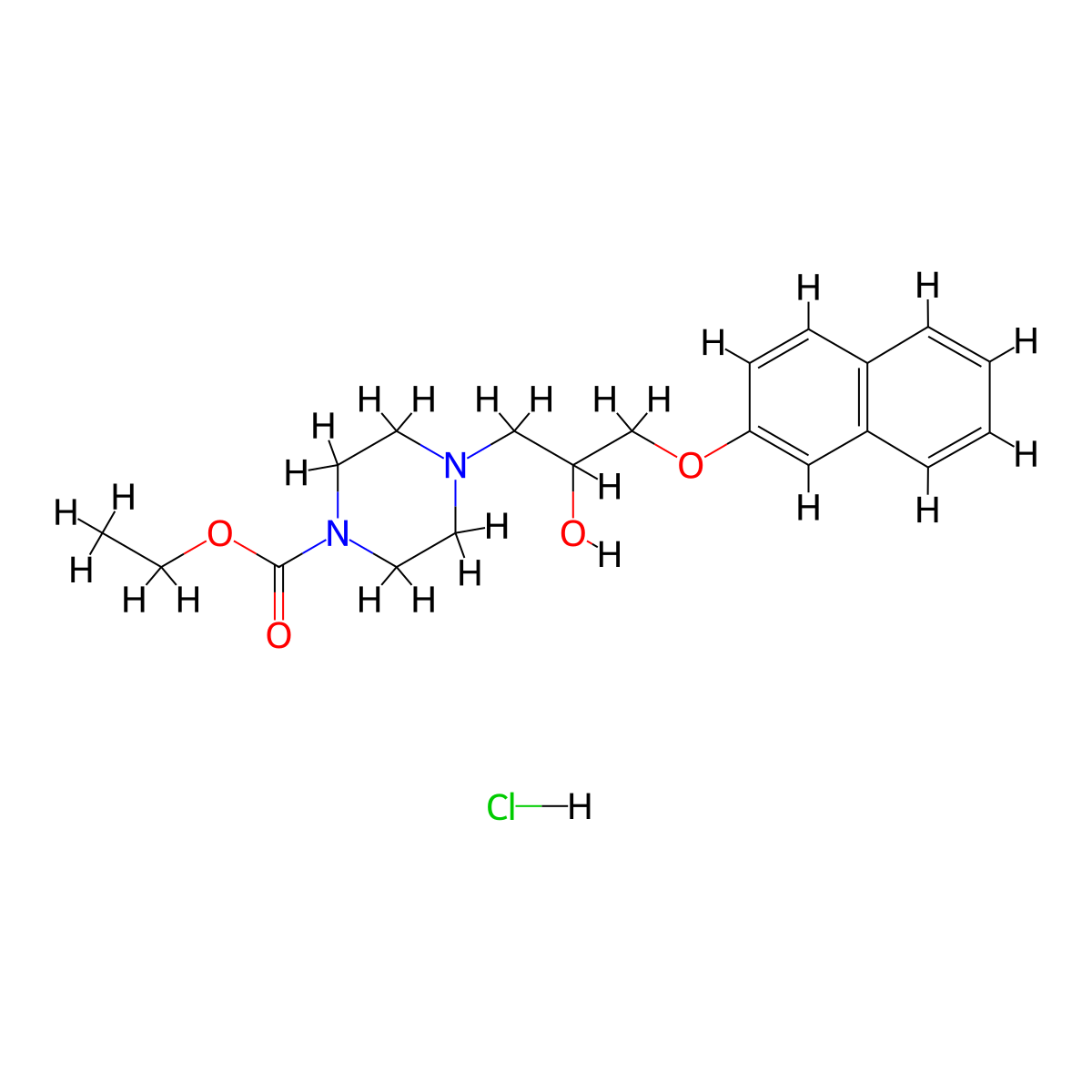 Ethyl 4-(2-hydroxy-3-(naphthalen-2-yloxy)propyl)piperazine-1-carboxylate hydrochloride molecular structure, CAS 473805-32-2