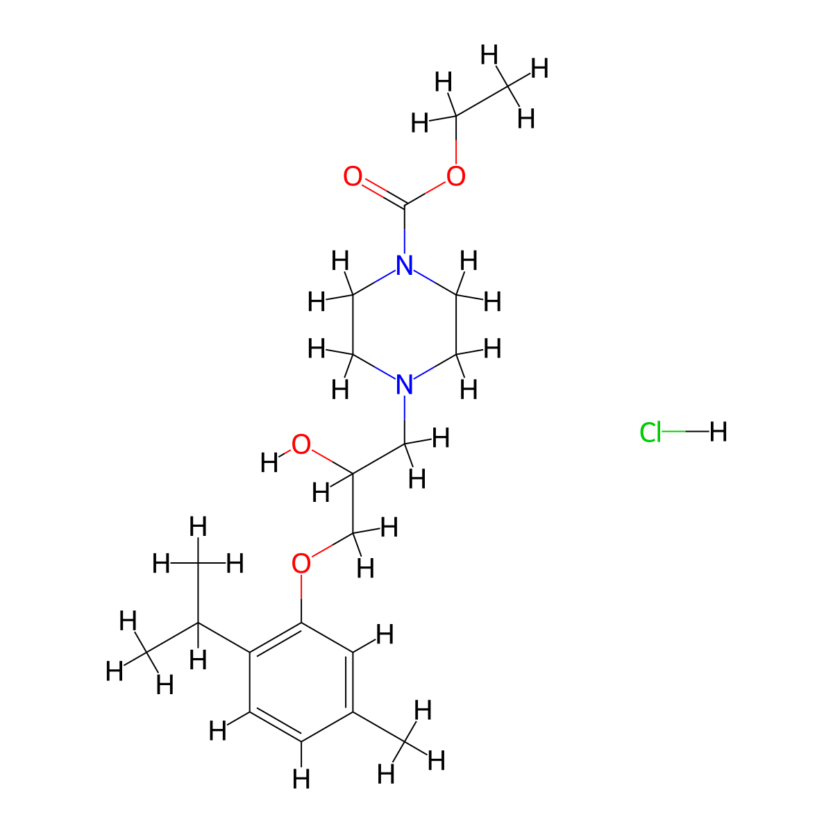 Ethyl 4-[2-hydroxy-3-(2-isopropyl-5-methylphenoxy)propyl]-1-piperazinecarboxylate hydrochloride molecular structure, CAS 473805-44-6
