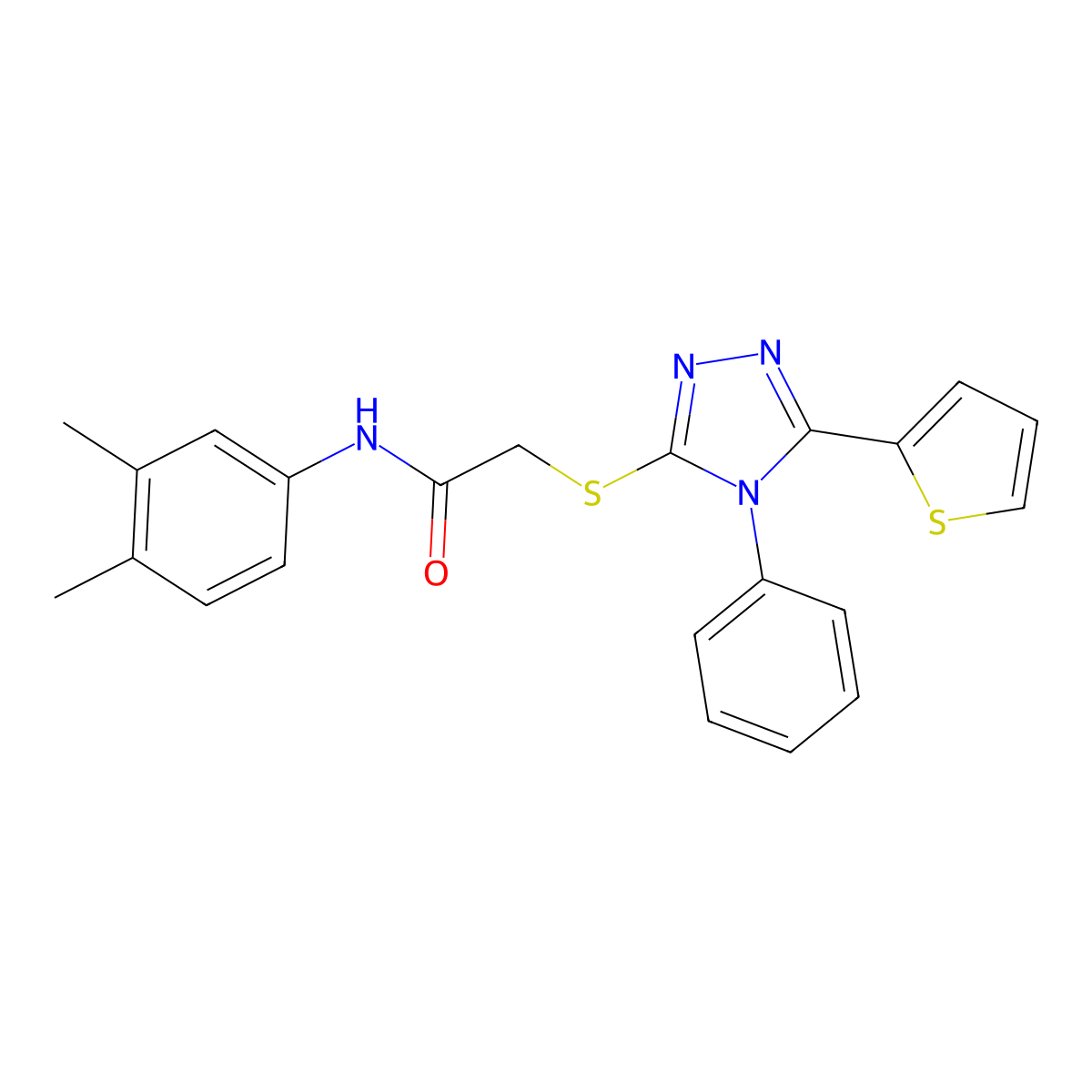 N-(3,4-dimethylphenyl)-2-[(4-phenyl-5-thiophen-2-yl-1,2,4-triazol-3-yl)sulfanyl]acetamide molecular structure, CAS 473824-11-2
