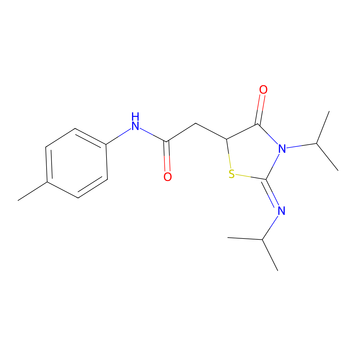 (Z)-2-(3-isopropyl-2-(isopropylimino)-4-oxothiazolidin-5-yl)-N-(p-tolyl)acetamide molecular structure, CAS 473832-94-9