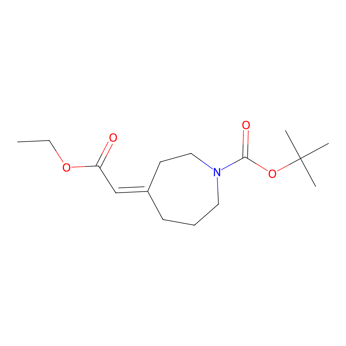 (E)-tert-butyl 4-(2-ethoxy-2-oxoethylidene)azepane-1-carboxylate molecular structure, CAS 473836-97-4