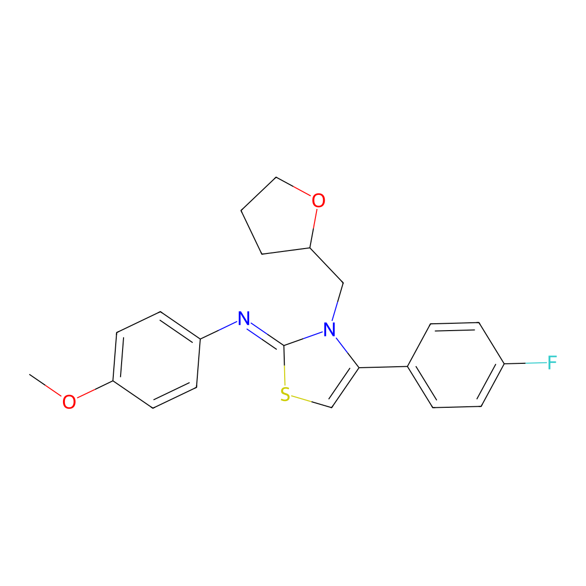 N-[(2Z)-4-(4-fluorophenyl)-3-(tetrahydrofuran-2-ylmethyl)-1,3-thiazol-2(3H)-ylidene]-4-methoxyaniline molecular structure, CAS 473884-13-8