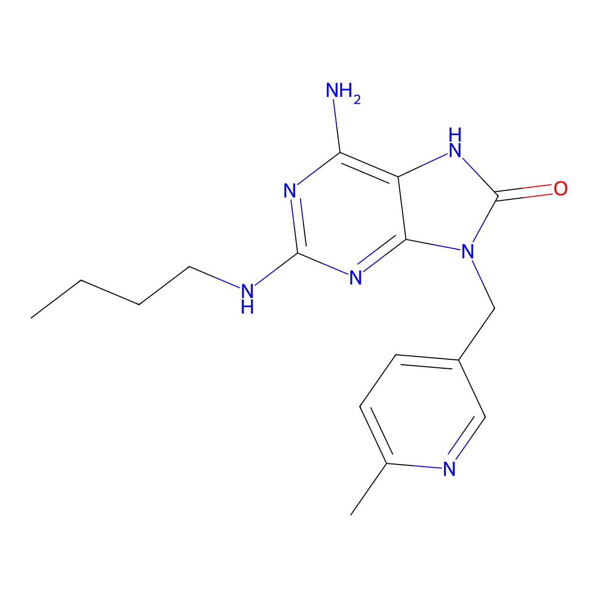 6-Amino-2-(butylamino)-9-((6-methylpyridin-3-yl)methyl)-7,9-dihydro-8H-purin-8-one molecular structure, CAS 473930-22-2