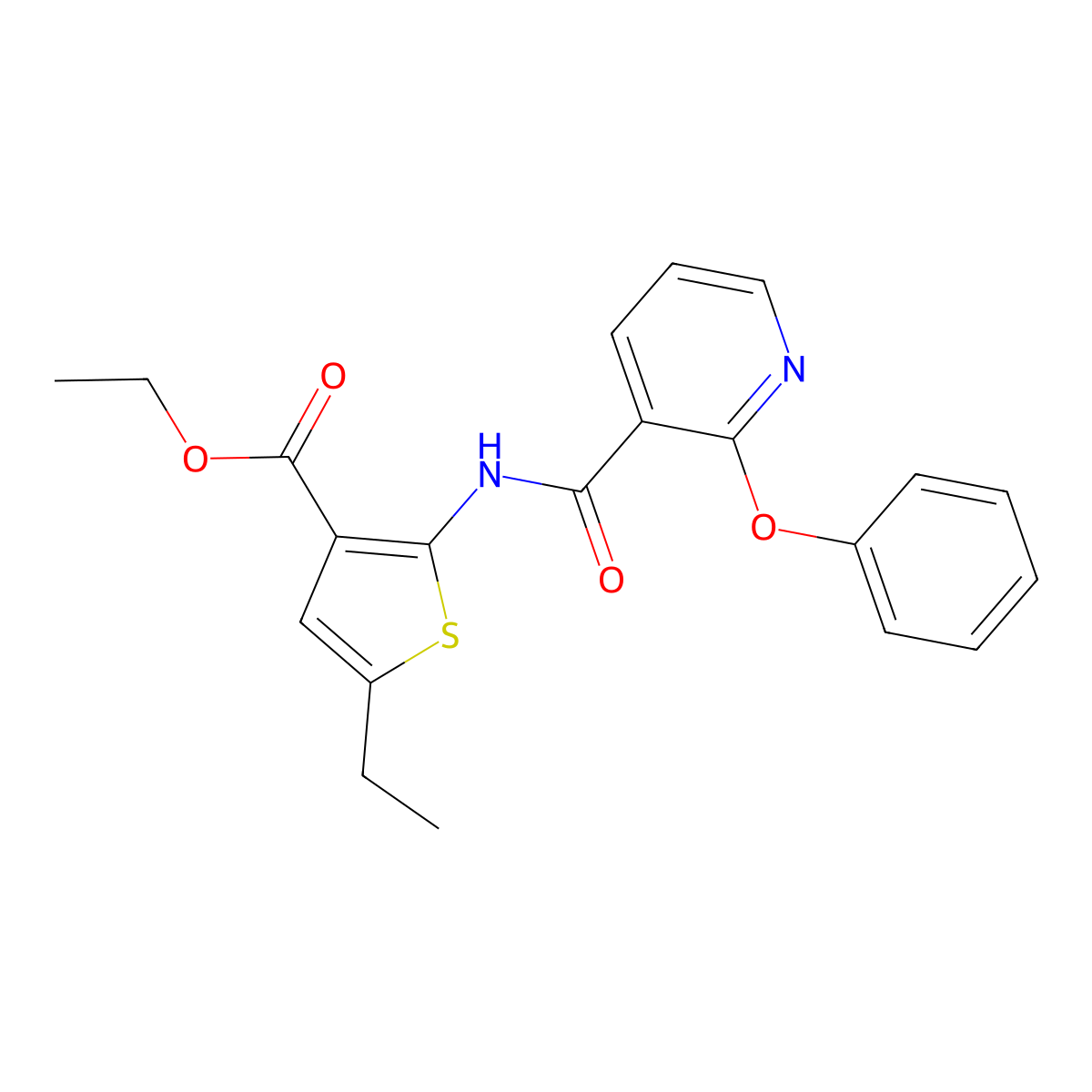 Ethyl 5-ethyl-2-[(2-phenoxypyridine-3-carbonyl)amino]thiophene-3-carboxylate molecular structure, CAS 4740-25-4